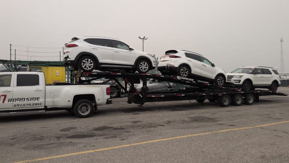 One of our multi-car carriers loaded with several vehicles